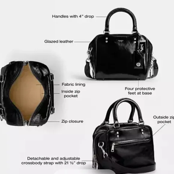 Coach Cube Rogue Bag Black Glazed Leather NWT - Picture 1 of 10